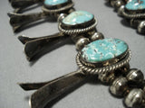 Vintage Native American Jewelry Navajo Red Mountain Turquoise Sterling Silver Squash Blossom Necklace-Nativo Arts