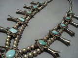 Vintage Native American Jewelry Navajo Turquoise Sterling Silver Squash Blossom Necklace Old-Nativo Arts