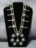 Vintage Native American Jewelry Navajo Turquoise Sterling Silver Squash Blossom Necklace Old-Nativo Arts