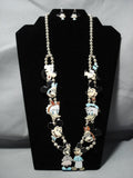 Vintage Native American Jewelry Zuni Mickey Mouse Turquoise Sterling Silver Squash Blossom Necklace Set-Nativo Arts