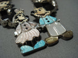 Vintage Native American Jewelry Zuni Mickey Mouse Turquoise Sterling Silver Squash Blossom Necklace Set-Nativo Arts