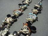 Vintage Native American Jewelry Zuni Mickey Mouse Turquoise Sterling Silver Squash Blossom Necklace Set-Nativo Arts