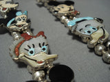 Vintage Native American Jewelry Zuni Mickey Mouse Turquoise Sterling Silver Squash Blossom Necklace Set-Nativo Arts