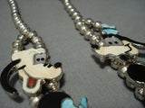Vintage Native American Jewelry Zuni Mickey Mouse Turquoise Sterling Silver Squash Blossom Necklace Set-Nativo Arts