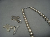 Vintage Native American Jewelry Zuni Mickey Mouse Turquoise Sterling Silver Squash Blossom Necklace Set-Nativo Arts
