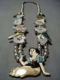 Vintage Native American Jewelry Zuni Navajo Turquoise Sterling Silver Squash Blossom Necklace Disney-Nativo Arts