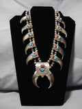Vintage Native American Navajo Coral Turquoise Sterling Silver Squash Blossom Necklace Old-Nativo Arts
