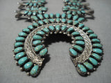 Vintage Native American Navajo Green Turquoise Sterling Silver Squash Blossom Necklace Old-Nativo Arts