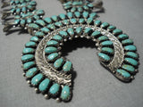 Vintage Native American Navajo Green Turquoise Sterling Silver Squash Blossom Necklace Old-Nativo Arts