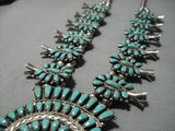Vintage Native American Navajo Green Turquoise Sterling Silver Squash Blossom Necklace Old-Nativo Arts
