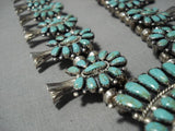 Vintage Native American Navajo Green Turquoise Sterling Silver Squash Blossom Necklace Old-Nativo Arts