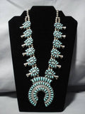 Vintage Native American Navajo Green Turquoise Sterling Silver Squash Blossom Necklace Old-Nativo Arts