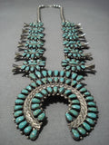 Vintage Native American Navajo Green Turquoise Sterling Silver Squash Blossom Necklace Old-Nativo Arts