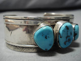 Vintage Native American Navajo Morenci Turquoise Sterling Silver Bracelet Old-Nativo Arts