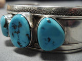 Vintage Native American Navajo Morenci Turquoise Sterling Silver Bracelet Old-Nativo Arts