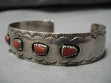 Vintage Native American Navajo Red Coral Sterling Silver Bracelet-Nativo Arts
