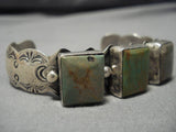 Vintage Native American Navajo Squared Royston Turquoise Sterling Silver Bracelet Old-Nativo Arts
