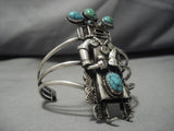 Vintage Native American Navajo Sterlling Silver Turquoise Kachina Bracelet Old-Nativo Arts