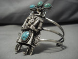 Vintage Native American Navajo Sterlling Silver Turquoise Kachina Bracelet Old-Nativo Arts