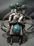 Vintage Native American Navajo Sterlling Silver Turquoise Kachina Bracelet Old-Nativo Arts