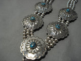 Vintage Native American Navajo Turquoise Sterling Silver Concho Squash Blossom Necklace Old-Nativo Arts