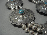 Vintage Native American Navajo Turquoise Sterling Silver Concho Squash Blossom Necklace Old-Nativo Arts