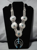 Vintage Native American Navajo Turquoise Sterling Silver Concho Squash Blossom Necklace Old-Nativo Arts