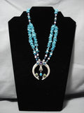Vintage Native American Navajo Turquoise Sterling Silver Squash Blossom Necklace Old-Nativo Arts