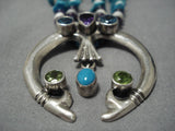 Vintage Native American Navajo Turquoise Sterling Silver Squash Blossom Necklace Old-Nativo Arts