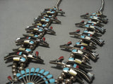 Vintage Native American Navajo Zuni Turquoise Inlay Sterling Silver Squash Blossom Necklace Old-Nativo Arts