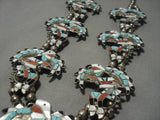 Vintage Native American Zuni Dancer Inlay Turquoise Sterling Silver Squash Blossom Necklace-Nativo Arts