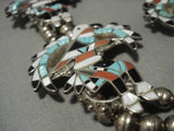 Vintage Native American Zuni Dancer Inlay Turquoise Sterling Silver Squash Blossom Necklace-Nativo Arts