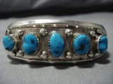 Vintage Navajo Blue Turquoise Sterling Silver Native American Bracelet Cuff Old-Nativo Arts