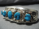 Vintage Navajo Blue Turquoise Sterling Silver Native American Bracelet Cuff Old-Nativo Arts