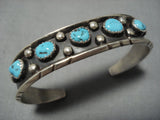 Vintage Navajo Blue Turquoise Sterling Silver Native American Cuff Bracelet Old-Nativo Arts