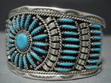 Vintage Navajo Charlie John Needlepoint Turquoise Sterling Native American Jewelry Silver Bracelet-Nativo Arts