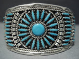 Vintage Navajo Charlie John Needlepoint Turquoise Sterling Native American Jewelry Silver Bracelet-Nativo Arts