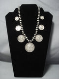 Vintage Navajo Coin Sterling Native American Jewelry Silver Squash Blossom Necklace Old-Nativo Arts