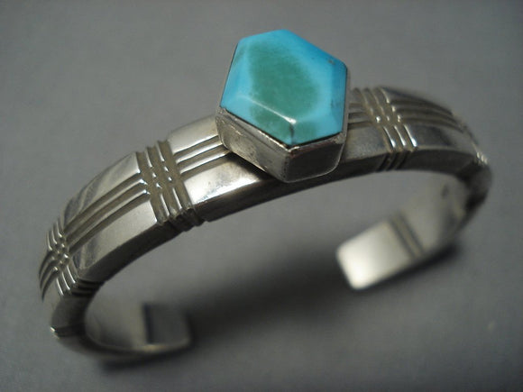 Vintage Navajo Hexagon Turquoise Sterling Native American Jewelry Silver Bracelet Old Cuff-Nativo Arts