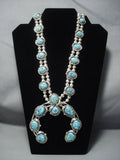 Vintage Navajo Lone Mountain Turquoise Sterling Native American Jewelry Silver Squash Blossom Necklace-Nativo Arts