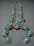 Vintage Navajo Lone Mountain Turquoise Sterling Native American Jewelry Silver Squash Blossom Necklace-Nativo Arts