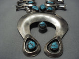 Vintage Navajo Native American Jewelry jewelry Nevada Turquoise Sterling Silver Squash Blossom Necklace-Nativo Arts