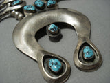 Vintage Navajo Native American Jewelry jewelry Nevada Turquoise Sterling Silver Squash Blossom Necklace-Nativo Arts