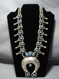 Vintage Navajo Native American Jewelry jewelry Nevada Turquoise Sterling Silver Squash Blossom Necklace-Nativo Arts