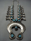 Vintage Navajo Native American Jewelry jewelry Nevada Turquoise Sterling Silver Squash Blossom Necklace-Nativo Arts