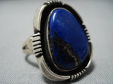 Vintage Navajo Native American Jewelry Lapis Edison Gruber Sterling Silver Ring-Nativo Arts