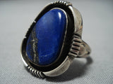 Vintage Navajo Native American Jewelry Lapis Edison Gruber Sterling Silver Ring-Nativo Arts