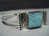 Vintage Navajo Native American Jewelry Squared Turquoise Sterling Silver Bracelet Old-Nativo Arts