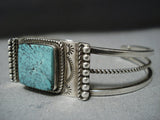 Vintage Navajo Native American Jewelry Squared Turquoise Sterling Silver Bracelet Old-Nativo Arts