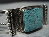Vintage Navajo Native American Jewelry Squared Turquoise Sterling Silver Bracelet Old-Nativo Arts